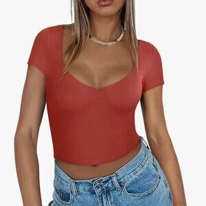✨ NWT Reoria Red Crop Top -Buttery Soft w/ Notched Square Neckline ✨